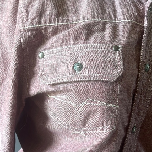 BTL 71 Men's Casual Button-Up Shirt - Maroon - Picture 4 of 12